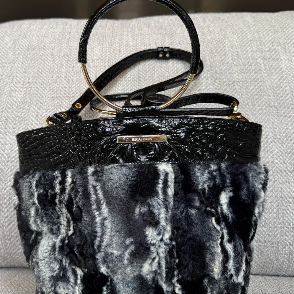 Brahmin Black and Gray Fur Shoulder Bag - Picture 4 of 7